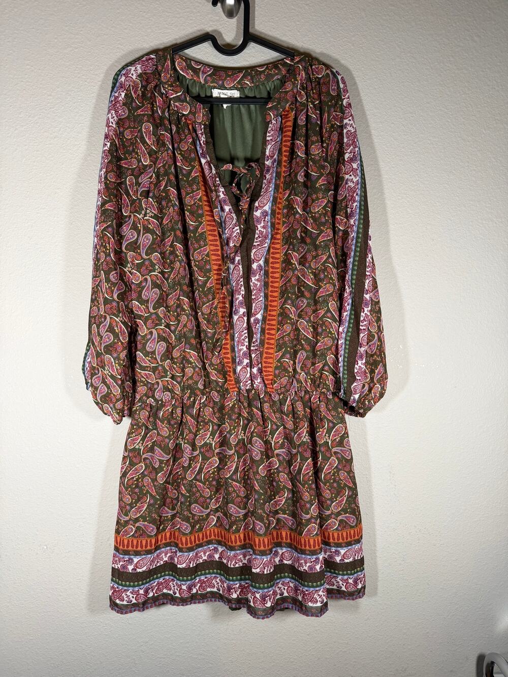 Paisley dress women’s olive green orange